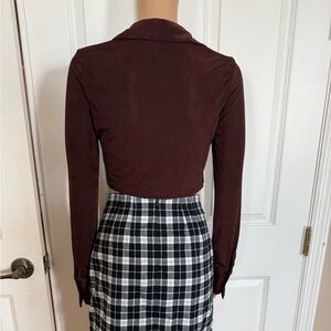 Burgundy long sleeve button up crop shirt size S poliester
